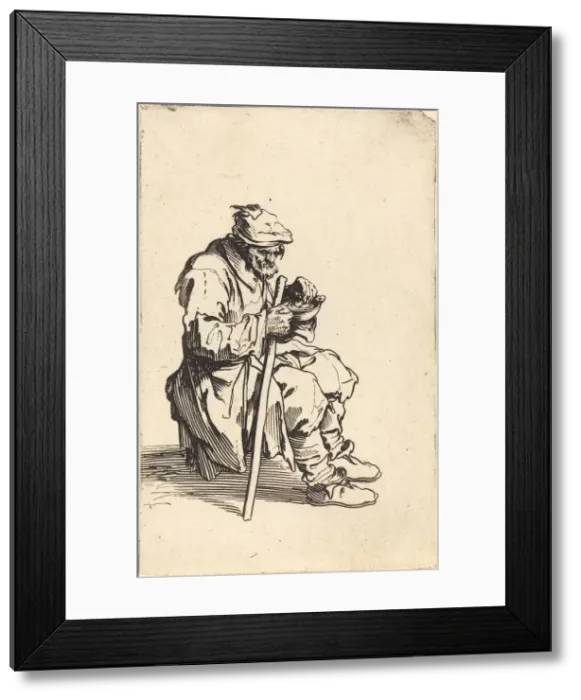 Framed Print : Beggar Eating, c. 1622. Creator: Jacques Callot Framed Print : Beggar Eating, c. 1622. Creator: Jacques Callot