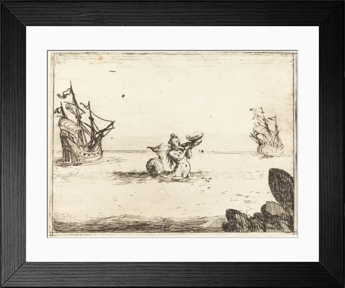 Framed Print : Siren between Two Ships, 1628. Creator: Jacques Callot Framed Print : Siren between Two Ships, 1628. Creator: Jacques Callot
