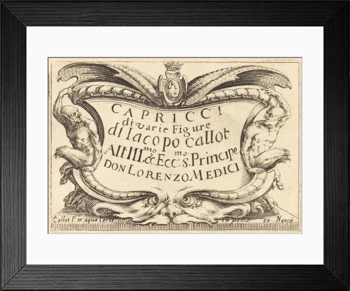 Framed Print : Title Page for The Capricci, c. 1622. Creator: Jacques Callot Framed Print : Title Page for The Capricci, c. 1622. Creator: Jacques Callot