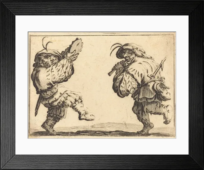 Framed Print : Dancers with Flute and Tambourine, c. 1617. Creator: Jacques Callot Framed Print : Dancers with Flute and Tambourine, c. 1617. Creator: Jacques Callot