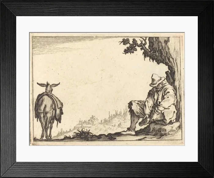Framed Print : Peasant Removing His Shoe, c. 1617. Creator: Jacques Callot Framed Print : Peasant Removing His Shoe, c. 1617. Creator: Jacques Callot