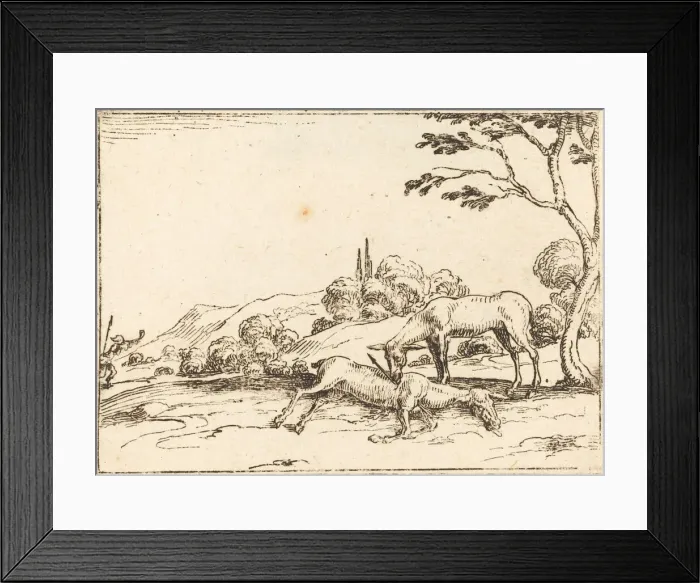 Framed Print : Doe Mourning her Foal. Creator: Jacques Callot Framed Print : Doe Mourning her Foal. Creator: Jacques Callot