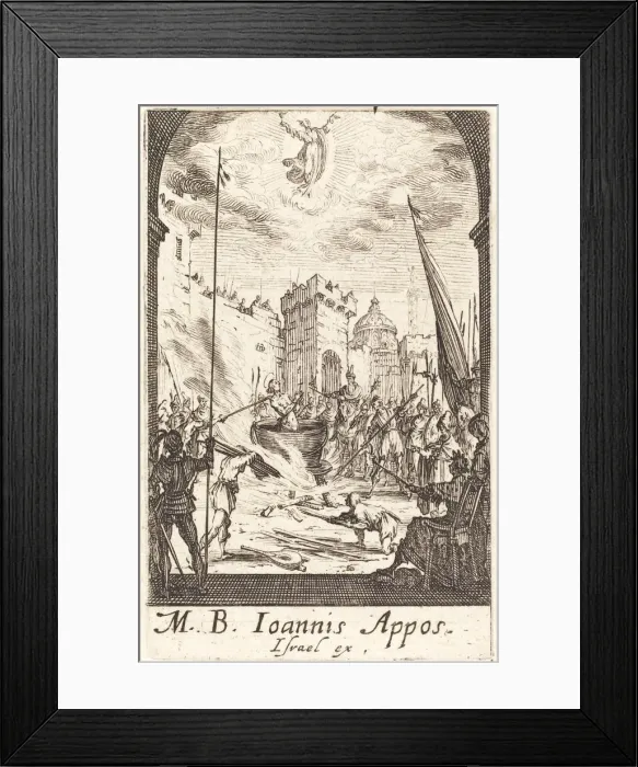 Framed Print : The Martyrdom of Saint John the Evangelist, c. 1634 / 1635. Creator: Jacques Callot Framed Print : The Martyrdom of Saint John the Evangelist, c. 1634 / 1635. Creator: Jacques Callot