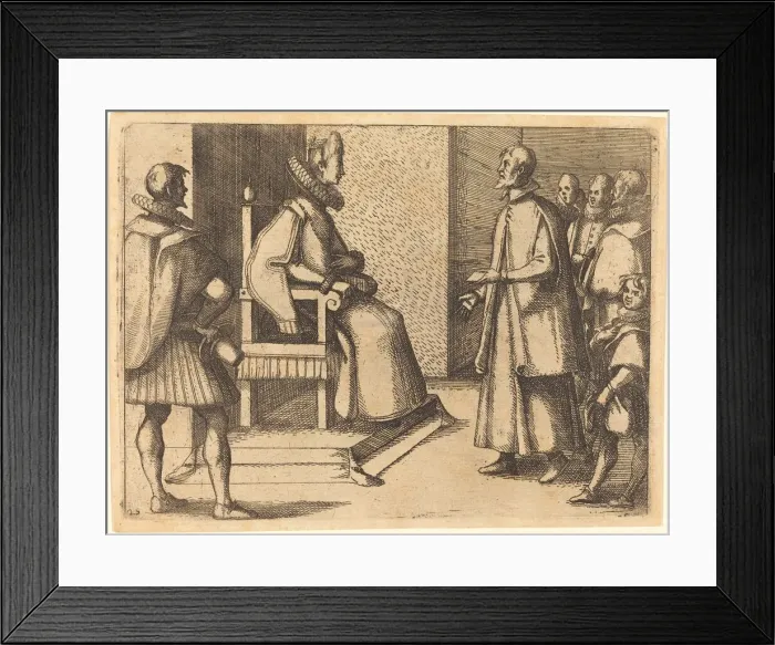 Framed Print : The Envoy of Tuscany thanking the Queen, 1612. Creator: Jacques Callot