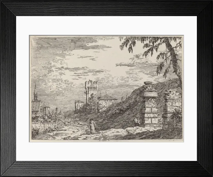 Framed Print : Landscape with Tower and Two Ruined Pillars, c. 1735 / 1746. Creator: Canaletto Framed Print : Landscape with Tower and Two Ruined Pillars, c. 1735 / 1746. Creator: Canaletto