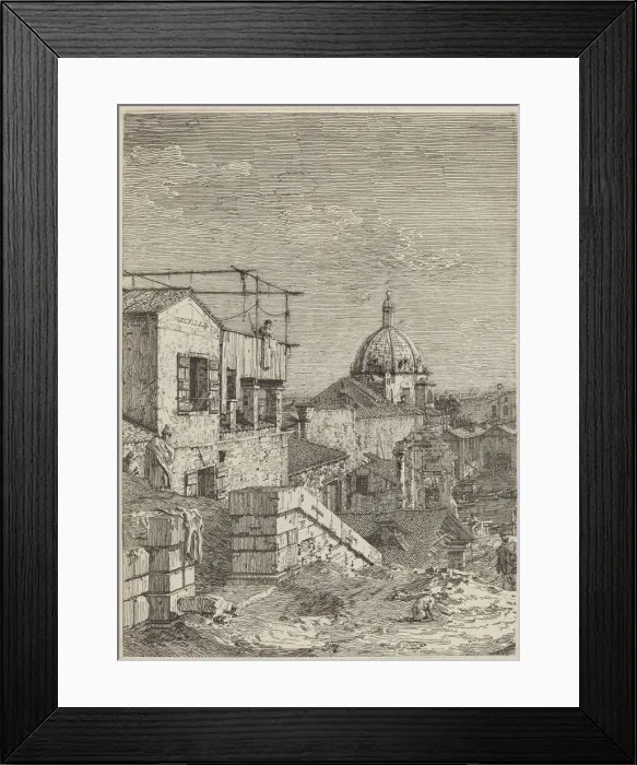 Framed Print : The House with the Inscription [left], 1741. Creator: Canaletto