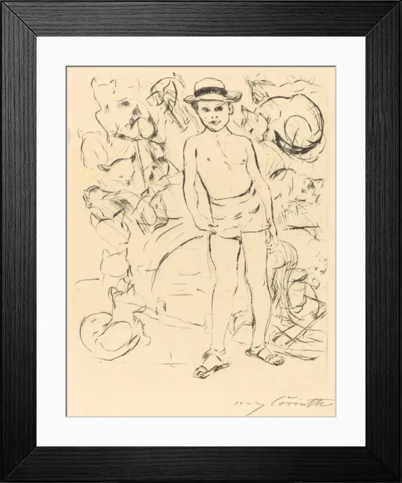 Framed Print : Knabe mit Badehose und Strohhut (Boy Wearing Bathing-Trunks and Straw Hat), 1915 Framed Print : Knabe mit Badehose und Strohhut (Boy Wearing Bathing-Trunks and Straw Hat), 1915