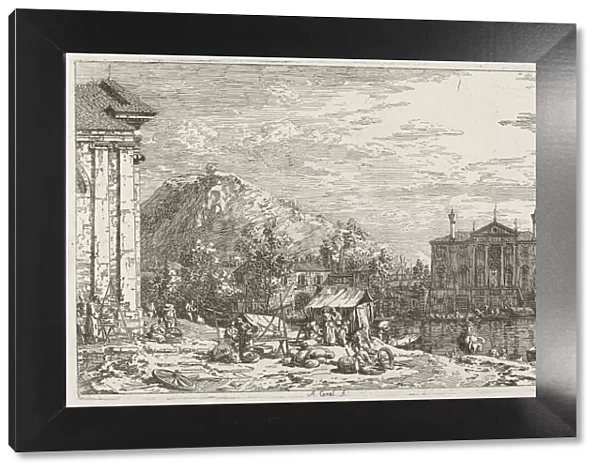The Market at Dolo [lower left], c. 1735  /  1746. Creator: Canaletto