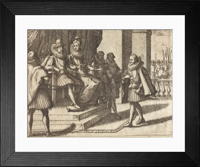 Framed Print : King and Queen in Consultation about the Turks [recto], 1612. Creator: Jacques Callot