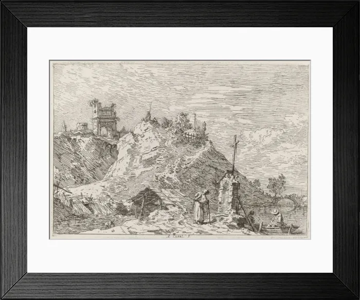 Framed Print : Landscape with the Pilgrim at Prayer [upper left], c. 1735  /  1746. Creator: Canaletto