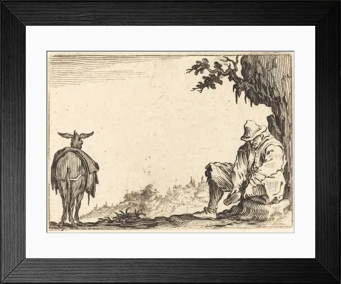Framed Print : Peasant Removing His Shoe, c. 1622. Creator: Jacques Callot Framed Print : Peasant Removing His Shoe, c. 1622. Creator: Jacques Callot