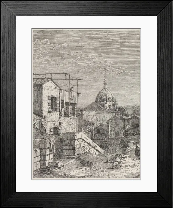 Framed Print : The House with the Inscription [left], 1741. Creator: Canaletto