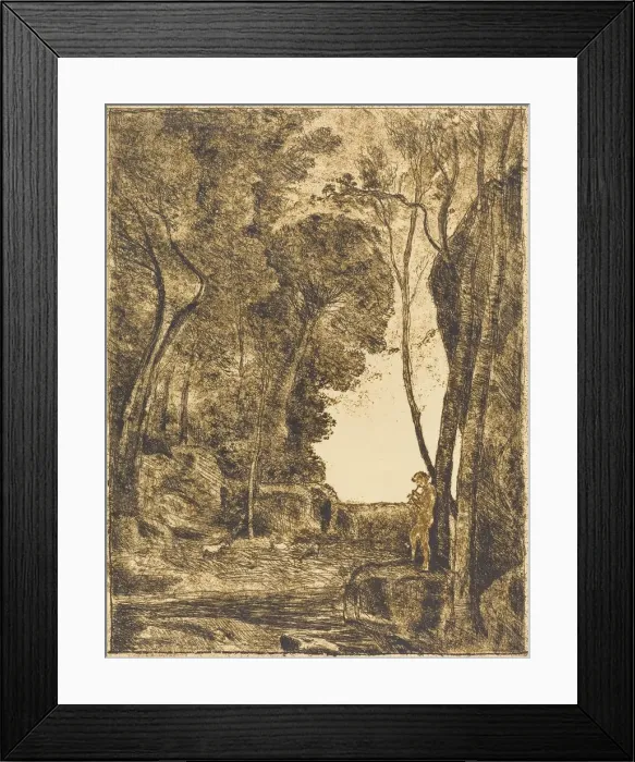 Framed Print : Little Shepherd, 1st Plate (Le Petit Berger), 1855. Creator: Jean-Baptiste-Camille Corot Framed Print : Little Shepherd, 1st Plate (Le Petit Berger), 1855. Creator: Jean-Baptiste-Camille Corot