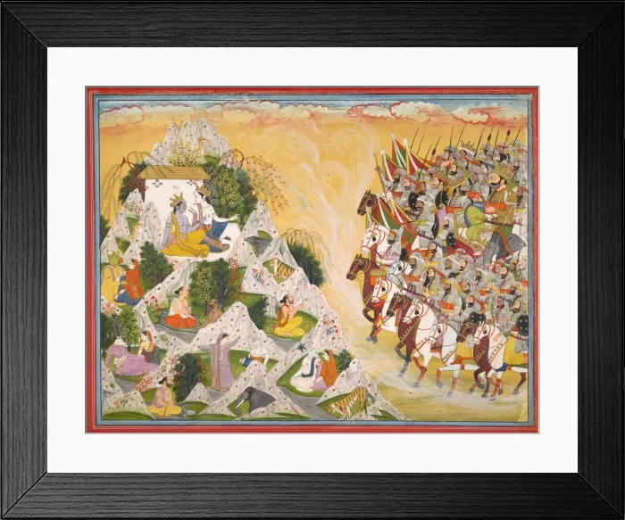 Framed Print : Jarasandhas army advances toward Krishna and Balarama, folio from a Mahabharata, ca Framed Print : Jarasandhas army advances toward Krishna and Balarama, folio from a Mahabharata, ca