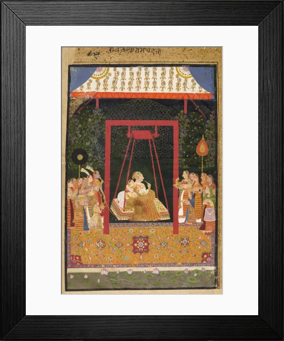 Framed Print : Rao Ram Chandra of Bedla on a swing, ca. 1740s. Creator: Shahji Framed Print : Rao Ram Chandra of Bedla on a swing, ca. 1740s. Creator: Shahji