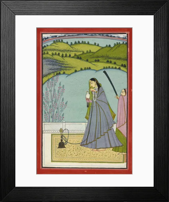 Framed Print : A lady on a terrace with hookah and falcon, 20th century. Creator: Unknown Framed Print : A lady on a terrace with hookah and falcon, 20th century. Creator: Unknown