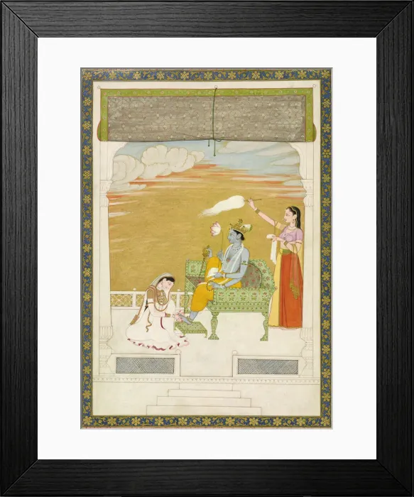 Framed Print : Lakshmi massaging the foot of Vishnu, ca. 1765-1770. Creators: Nainsukh, Manju Framed Print : Lakshmi massaging the foot of Vishnu, ca. 1765-1770. Creators: Nainsukh, Manju