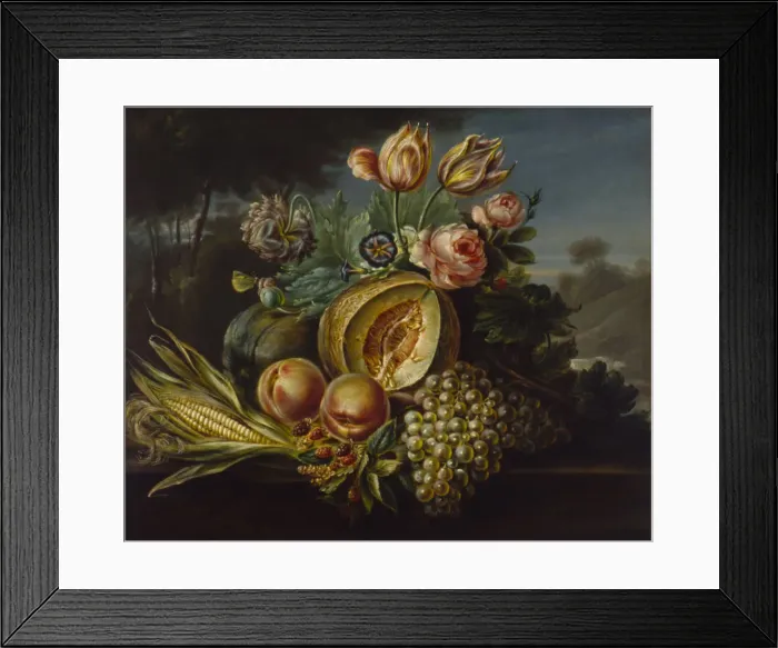 Framed Print : Still Life with Fruit and Flowers, 1824. Creator: Cornelius de Beet Framed Print : Still Life with Fruit and Flowers, 1824. Creator: Cornelius de Beet