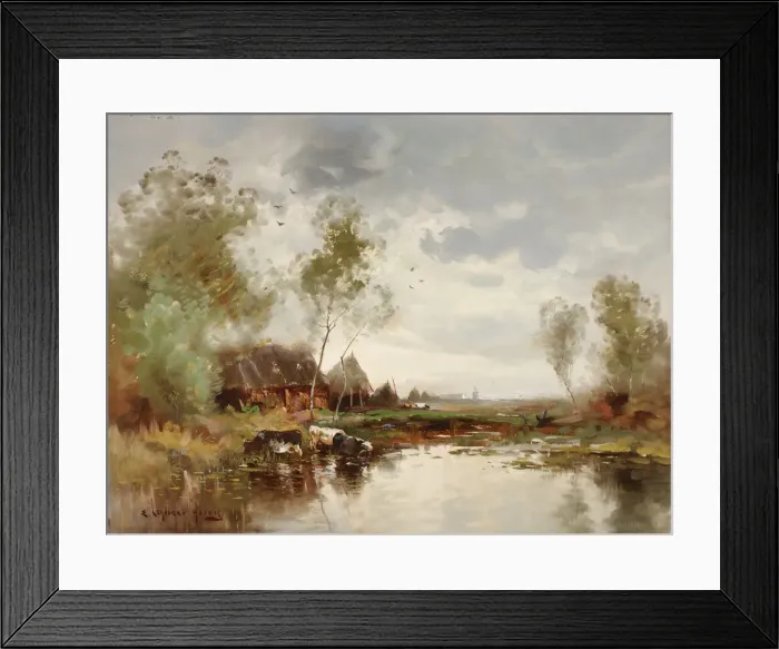 Framed Print : Landscape with Windmill, late 19th-early 20th century. Creator: E. Landseer Harris Framed Print : Landscape with Windmill, late 19th-early 20th century. Creator: E. Landseer Harris
