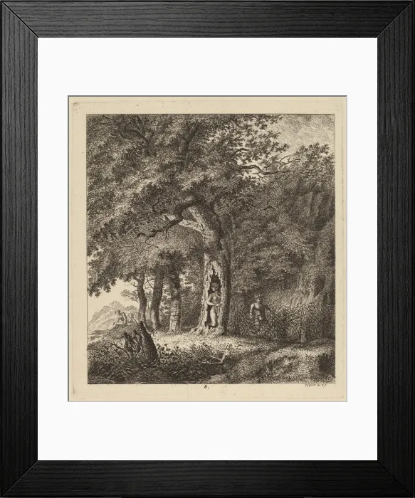 Framed Print : Wooded Landscape with a Nymph and a Satyr, 1764. Creator: Salomon Gessner Framed Print : Wooded Landscape with a Nymph and a Satyr, 1764. Creator: Salomon Gessner