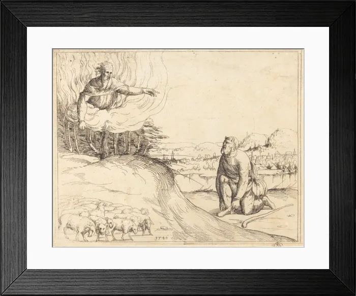 Framed Print : Moses and the Burning Bush, 1548. Creator: Augustin Hirschvogel Framed Print : Moses and the Burning Bush, 1548. Creator: Augustin Hirschvogel