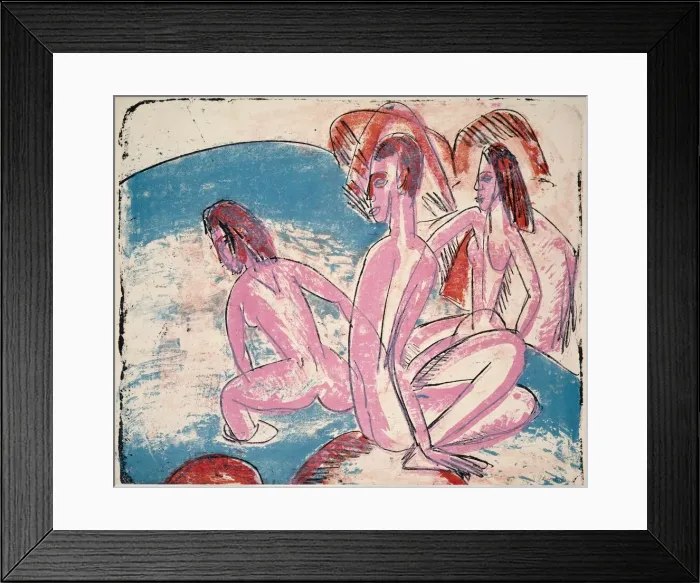 Framed Print : Three Bathers by Stones, 1913. Creator: Ernst Kirchner Framed Print : Three Bathers by Stones, 1913. Creator: Ernst Kirchner