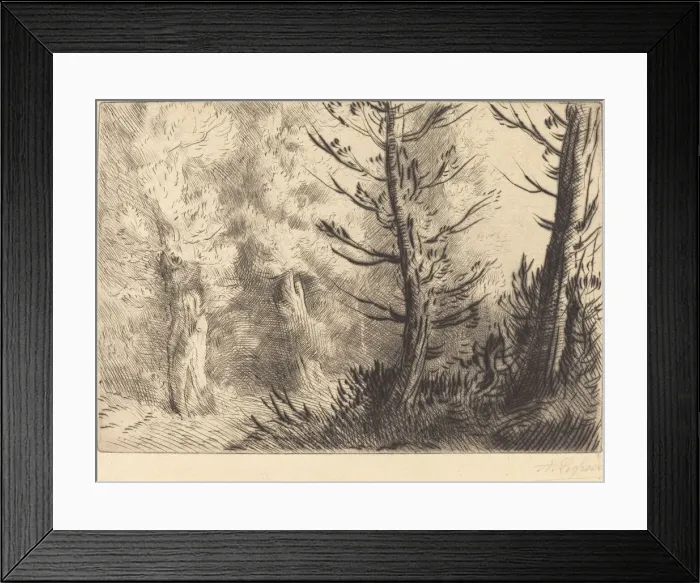 Framed Print : In the Forest of Fontainebleau (Dans le foret de Fontainebleau). Creator: Alphonse Legros Framed Print : In the Forest of Fontainebleau (Dans le foret de Fontainebleau). Creator: Alphonse Legros