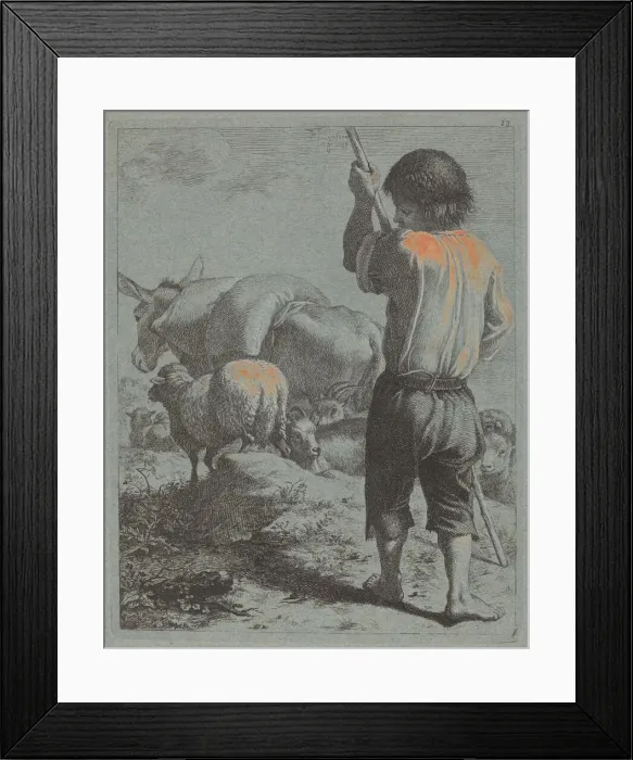 Framed Print : Shepherd with Donkey, Sheep and Goat, 1759. Creator: Francesco Londonio Framed Print : Shepherd with Donkey, Sheep and Goat, 1759. Creator: Francesco Londonio