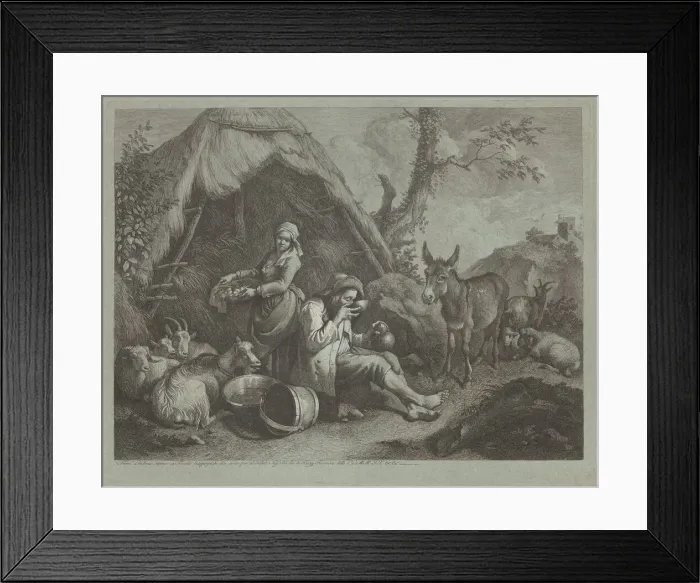 Framed Print : Seated Old Man and Woman with a Basket of Eggs, 1759 / 1782. Creator: Francesco Londonio Framed Print : Seated Old Man and Woman with a Basket of Eggs, 1759 / 1782. Creator: Francesco Londonio