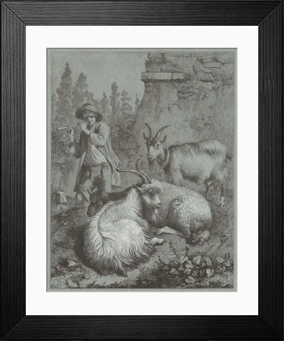 Framed Print : Shepherd Playing a Flute with Goats, 1764. Creator: Francesco Londonio Framed Print : Shepherd Playing a Flute with Goats, 1764. Creator: Francesco Londonio