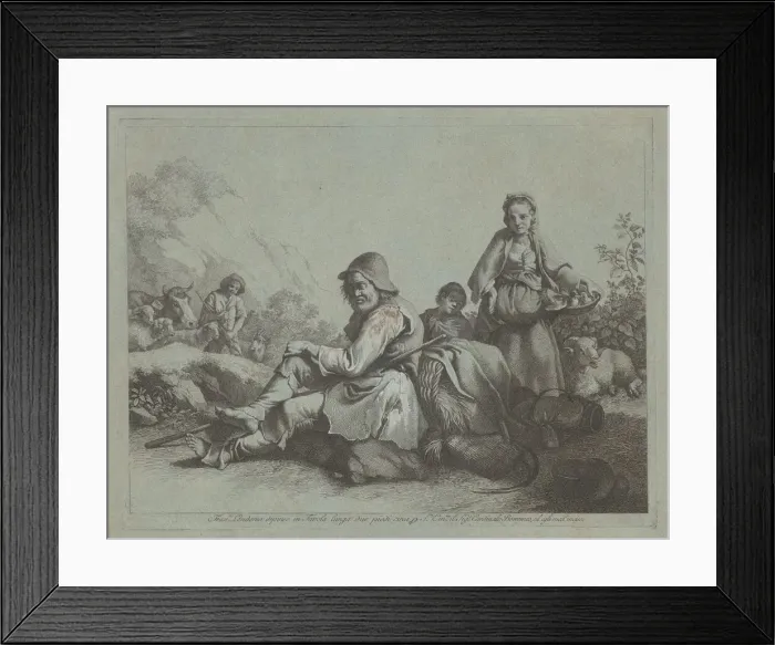 Framed Print : Seated Shepherd and a Peasant Woman with a Basket, 1759 / 1782. Creator: Francesco Londonio Framed Print : Seated Shepherd and a Peasant Woman with a Basket, 1759 / 1782. Creator: Francesco Londonio