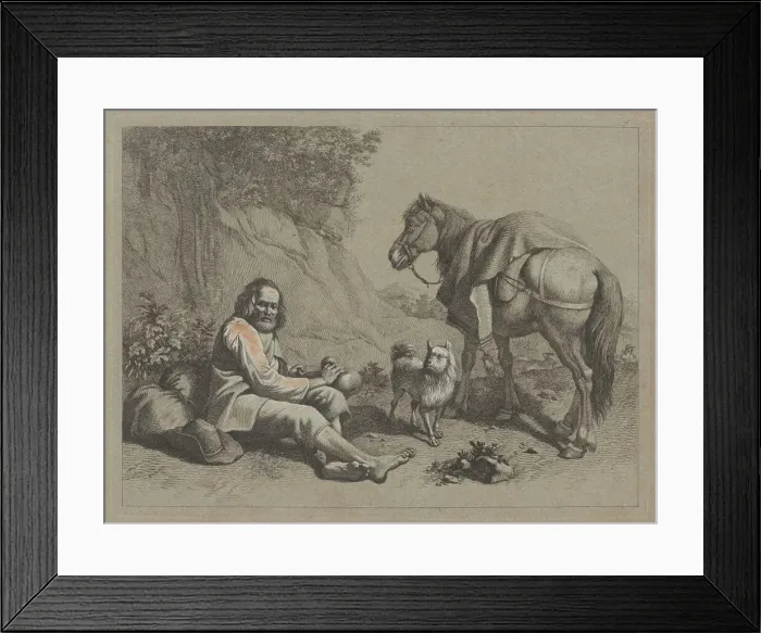 Framed Print : Seated Old Man about to Drink from a Gourd, c. 1763. Creator: Francesco Londonio Framed Print : Seated Old Man about to Drink from a Gourd, c. 1763. Creator: Francesco Londonio