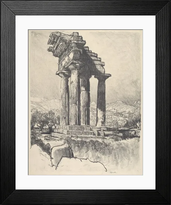 Framed Print : The Columns of Castor and Pollux, Girgenti, 1913. Creator: Joseph Pennell Framed Print : The Columns of Castor and Pollux, Girgenti, 1913. Creator: Joseph Pennell