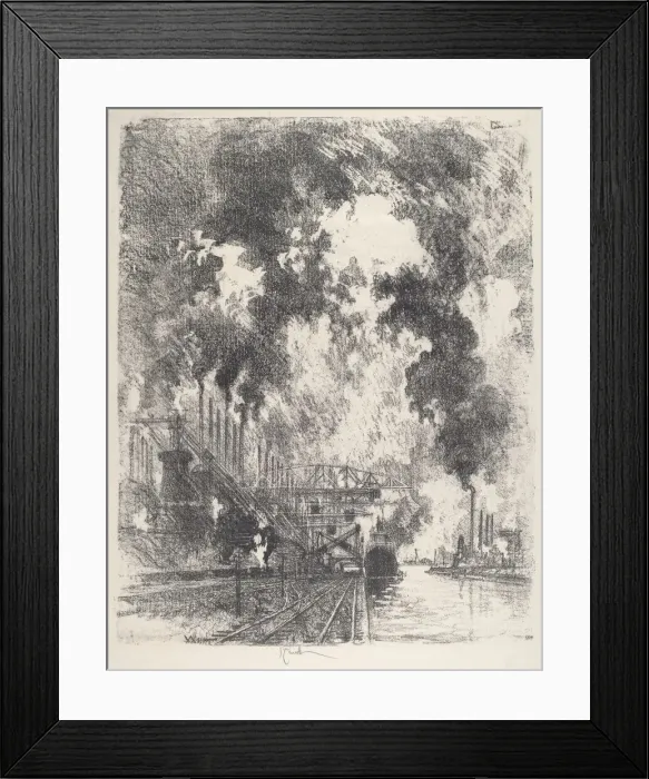Framed Print : Unloading Ore, 1917. Creator: Joseph Pennell Framed Print : Unloading Ore, 1917. Creator: Joseph Pennell