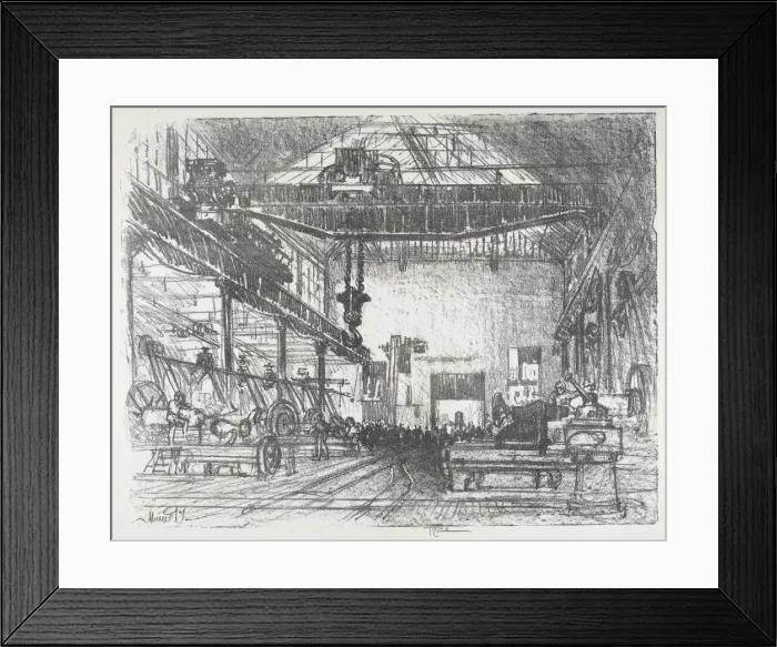Framed Print : Planing Big Shells, 1916. Creator: Joseph Pennell Framed Print : Planing Big Shells, 1916. Creator: Joseph Pennell