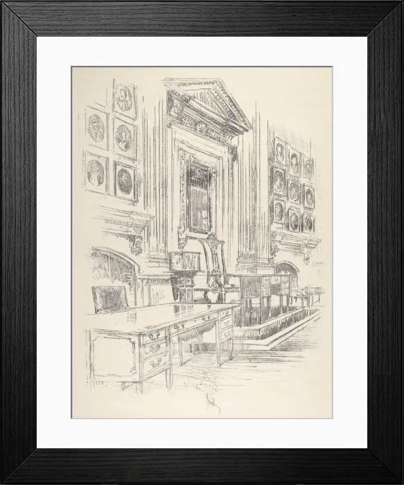 Framed Print : Table and Chair, Signers Room, Independence Hall, 1912. Creator: Joseph Pennell Framed Print : Table and Chair, Signers Room, Independence Hall, 1912. Creator: Joseph Pennell
