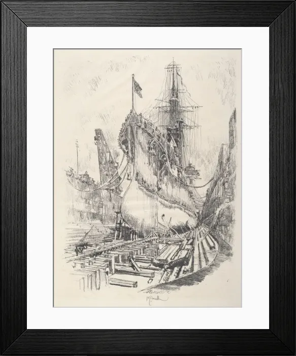Framed Print : In the Dry Dock, 1917. Creator: Joseph Pennell