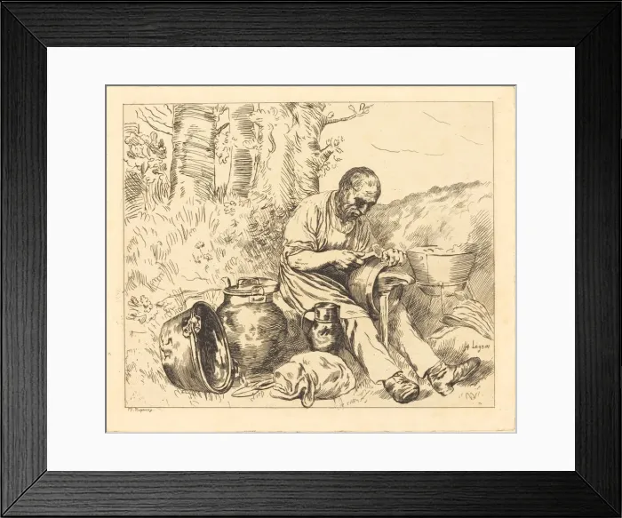 Framed Print : The Tinker (Le retameur). Creator: Alphonse Legros