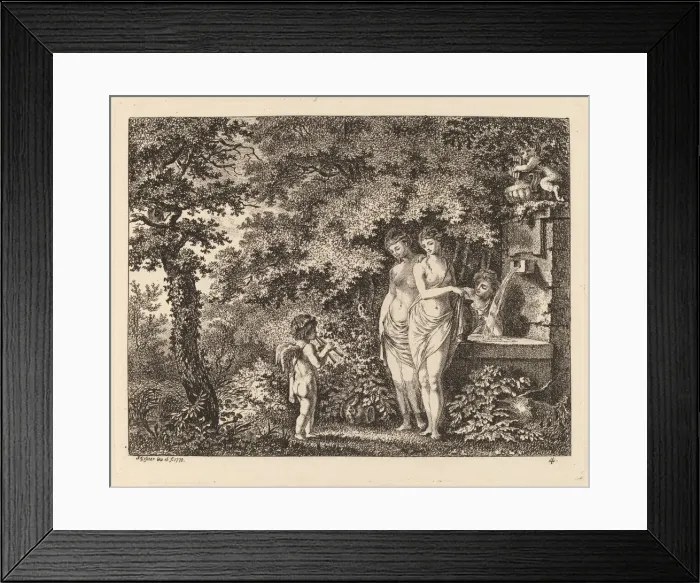 Framed Print : Eros with Three Girls at a Fountain, 1770. Creator: Salomon Gessner Framed Print : Eros with Three Girls at a Fountain, 1770. Creator: Salomon Gessner