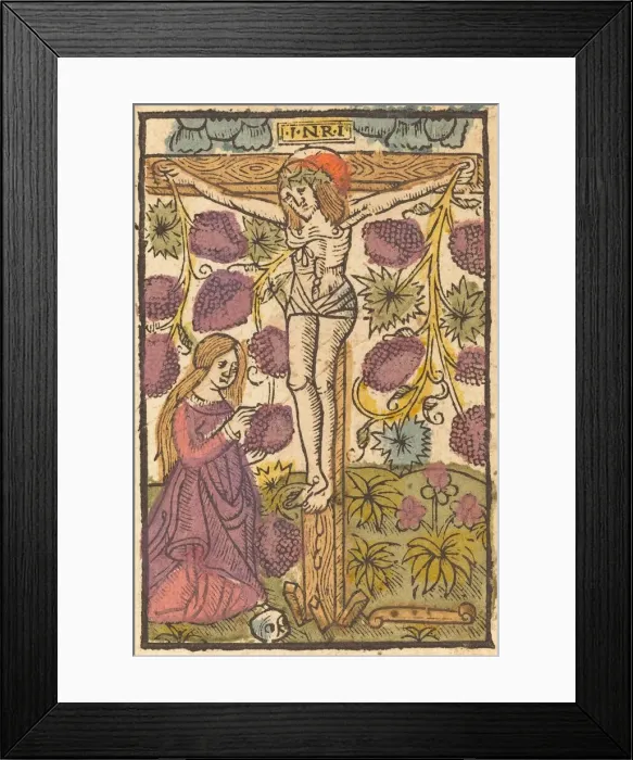Framed Print : Christ on the Cross with a Grape Vine, c. 1490 / 1500. Creator: Unknown Framed Print : Christ on the Cross with a Grape Vine, c. 1490 / 1500. Creator: Unknown