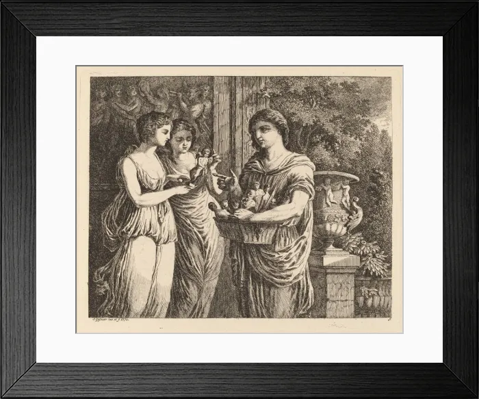 Framed Print : Figurine Seller with Two Girls, 1770. Creator: Salomon Gessner Framed Print : Figurine Seller with Two Girls, 1770. Creator: Salomon Gessner