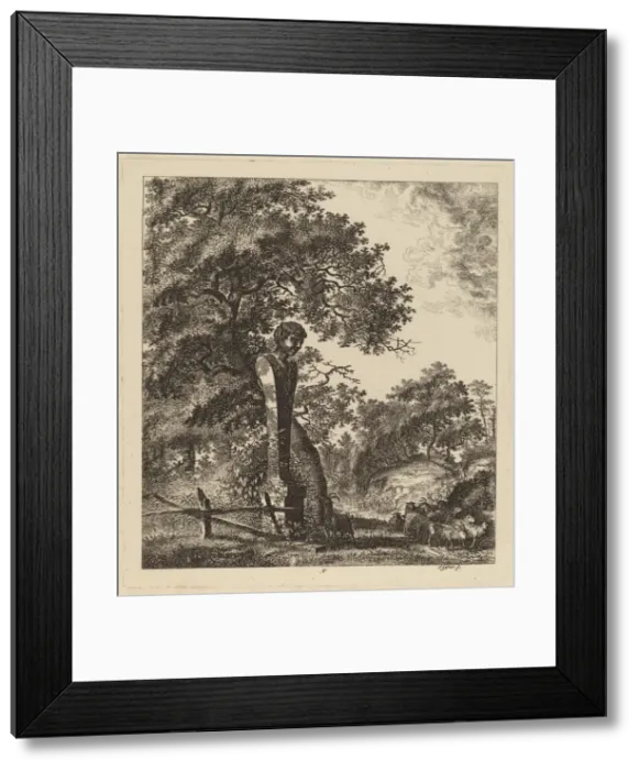 Framed Print : Wooded Landscape with a Herd of Goats and a Herm, 1764. Creator: Salomon Gessner Framed Print : Wooded Landscape with a Herd of Goats and a Herm, 1764. Creator: Salomon Gessner