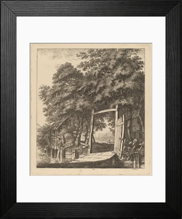 Framed Print : A Rustic Gate beside a Lake, 1764. Creator: Salomon Gessner Framed Print : A Rustic Gate beside a Lake, 1764. Creator: Salomon Gessner
