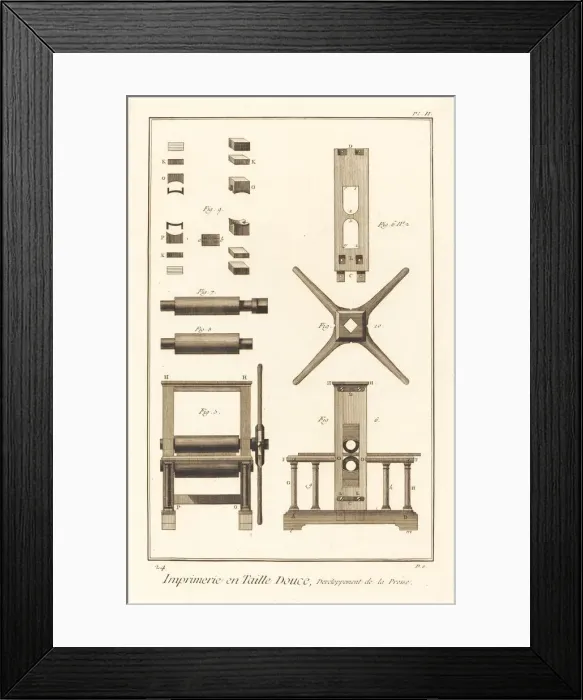 Framed Print : Imprimerie en Taille Douce, Developpement de la Presse: pl. II, 1771 / 1779 Framed Print : Imprimerie en Taille Douce, Developpement de la Presse: pl. II, 1771 / 1779