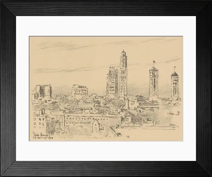 Framed Print : New York Sky Line, Light Buildings, 1918. Creator: Frederick Childe Hassam Framed Print : New York Sky Line, Light Buildings, 1918. Creator: Frederick Childe Hassam