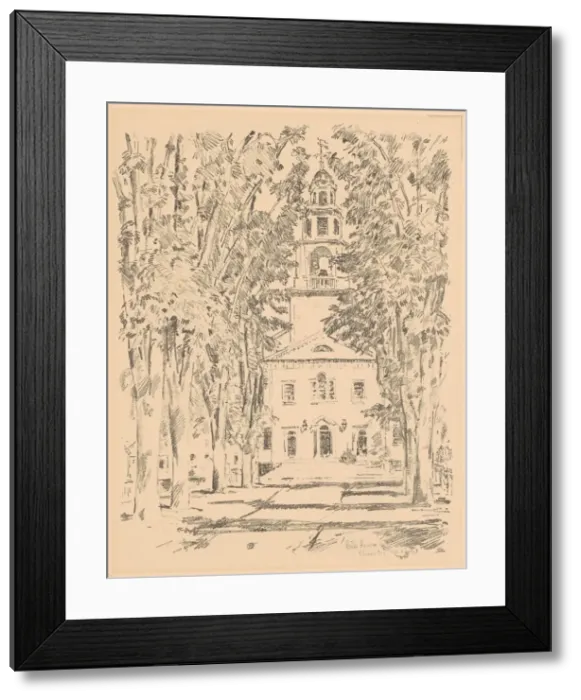 Framed Print : Colonial Church, Gloucester, 1918. Creator: Frederick Childe Hassam Framed Print : Colonial Church, Gloucester, 1918. Creator: Frederick Childe Hassam