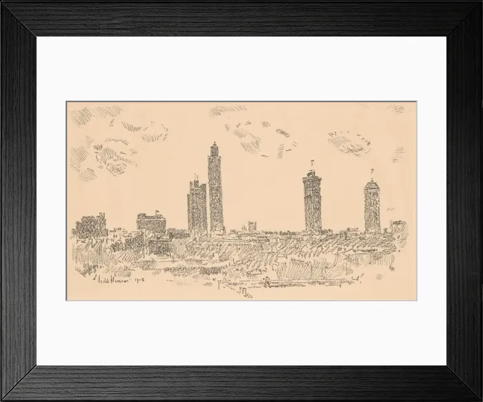 Framed Print : New York Sky Line, Dark Buildings, 1918. Creator: Frederick Childe Hassam Framed Print : New York Sky Line, Dark Buildings, 1918. Creator: Frederick Childe Hassam