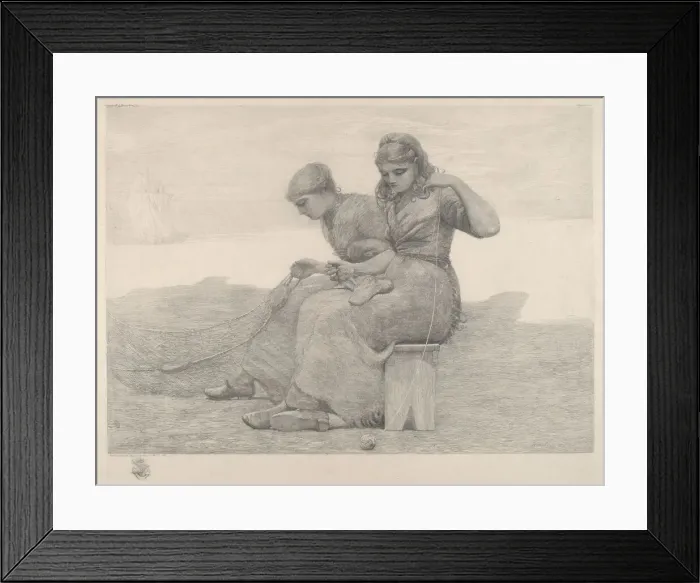 Framed Print : Mending Nets, 1888. Creator: Winslow Homer Framed Print : Mending Nets, 1888. Creator: Winslow Homer