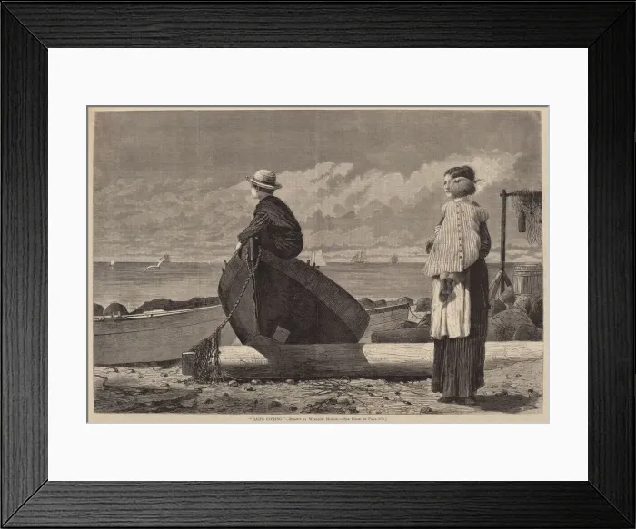 Framed Print : Dads Coming!, published 1873. Creator: Winslow Homer Framed Print : Dads Coming!, published 1873. Creator: Winslow Homer