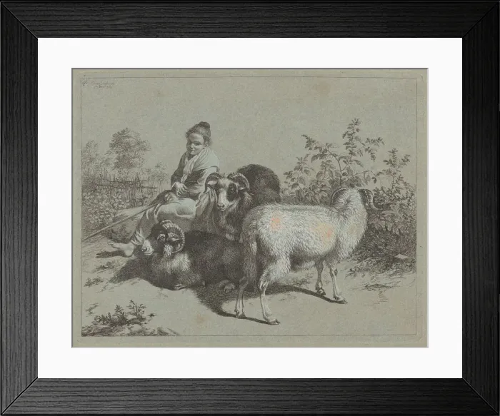 Framed Print : Seated Shepherdess with Three Rams, 1762. Creator: Francesco Londonio Framed Print : Seated Shepherdess with Three Rams, 1762. Creator: Francesco Londonio